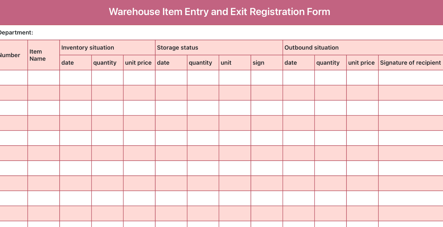Item entry and exit registration form 12
